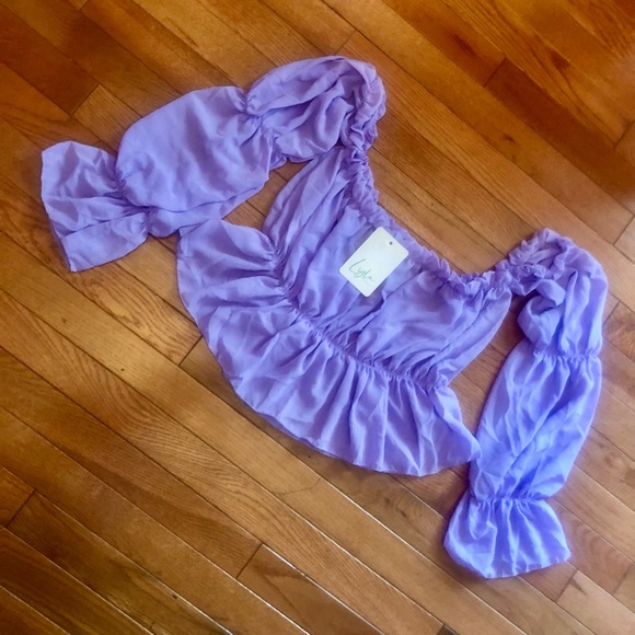 New NWT ~lilac purple lavender off the shoulder ruffle boho bohemian top S/M - Picture 9 of 12